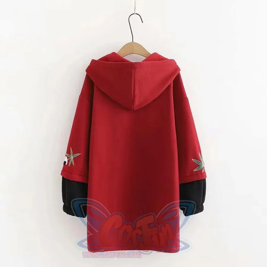 Side Slit Panda Embroidery Hooded Straight Dress
