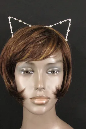 Silver Metal Fashion Head Band Small Animal Big Rihnestones Cat Ears Women