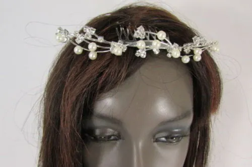 Silver Metal Head Pin Flower Multi Rhinestones Jewelry Hair