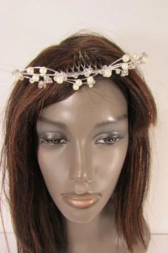 Silver Metal Head Pin Flower Multi Rhinestones Jewelry Hair