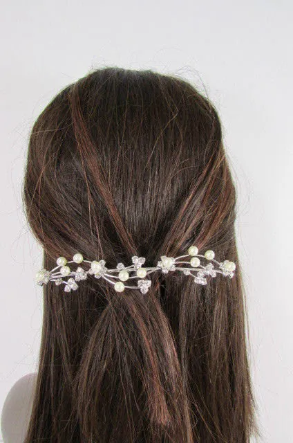 Silver Metal Head Pin Flower Multi Rhinestones Jewelry Hair