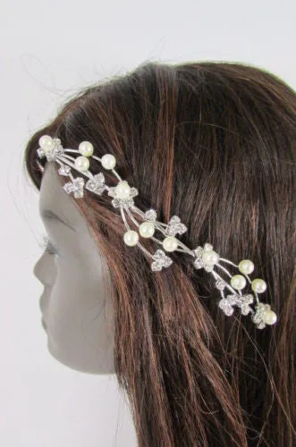 Silver Metal Head Pin Flower Multi Rhinestones Jewelry Hair