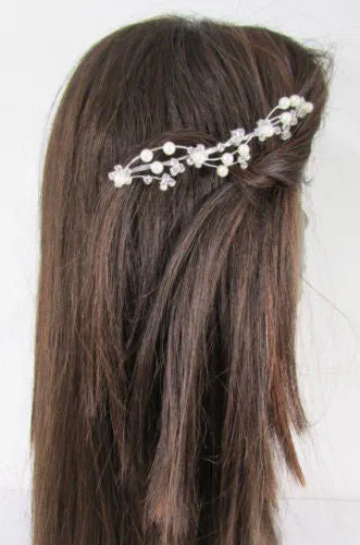 Silver Metal Head Pin Flower Multi Rhinestones Jewelry Hair