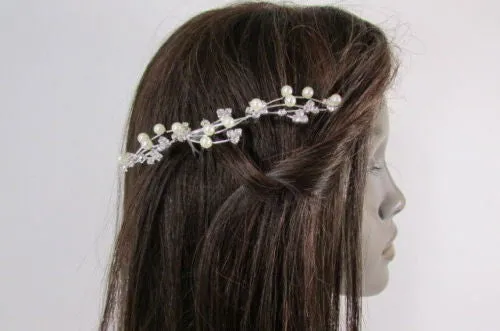 Silver Metal Head Pin Flower Multi Rhinestones Jewelry Hair