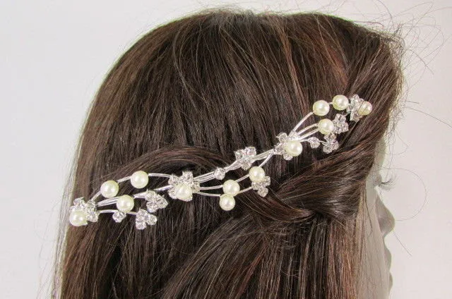 Silver Metal Head Pin Flower Multi Rhinestones Jewelry Hair