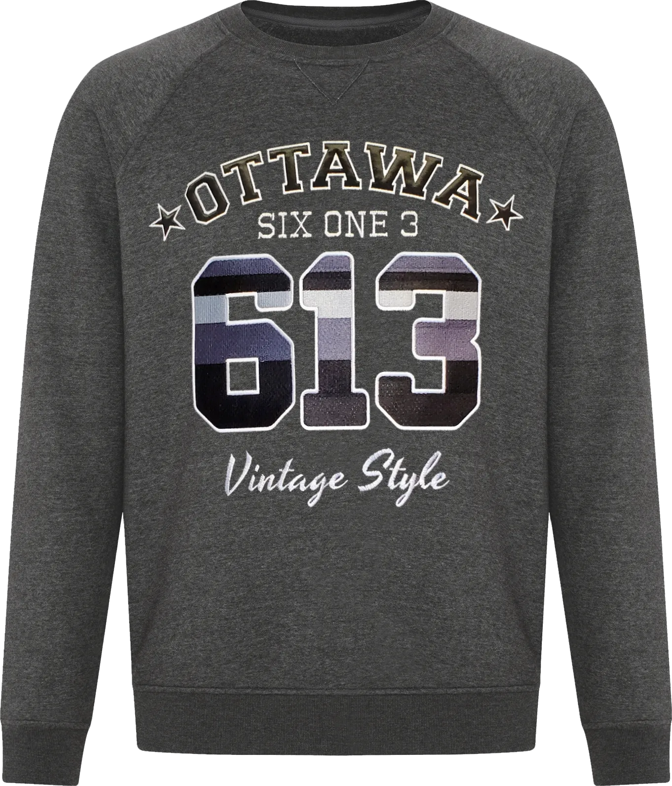 Six One 3 Vintage Style Ottawa Crew Neck Charcoal Heather