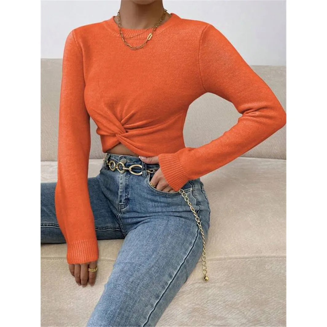 Slim Round Neck Knitted Top Sweater