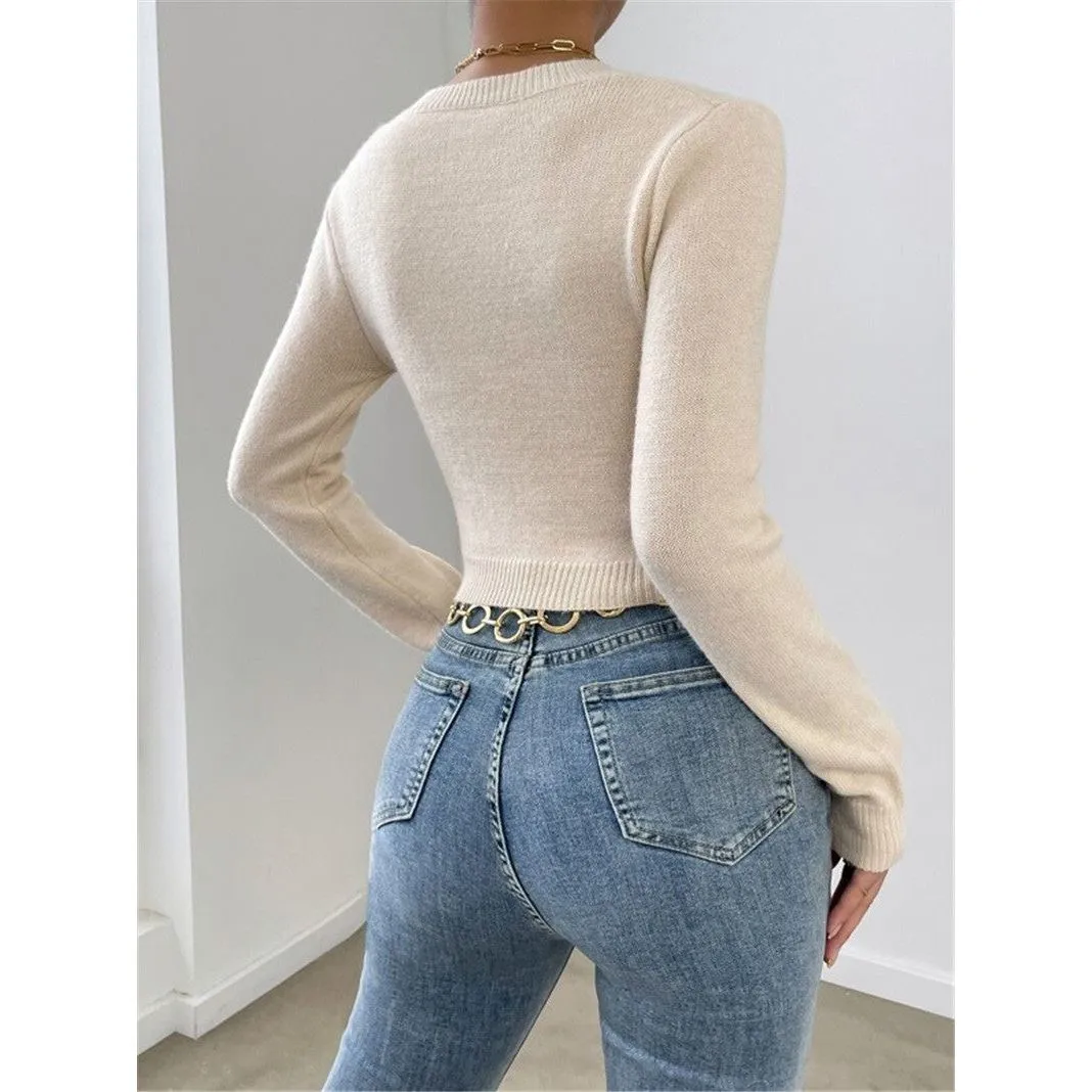 Slim Round Neck Knitted Top Sweater