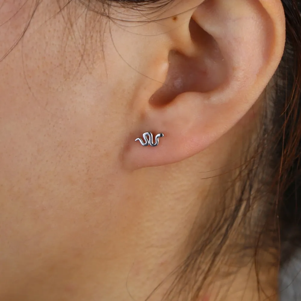 Snake Design Gold and Silver Stud Earrings