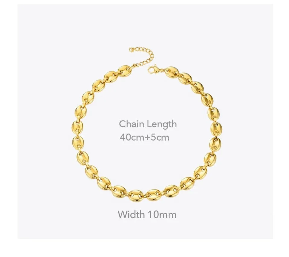 Stainless Steel Gold Plated Hip Hop Roll Necklace