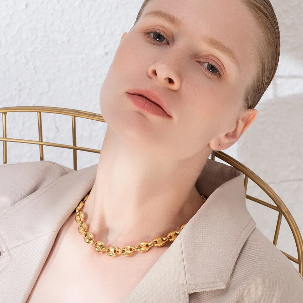 Stainless Steel Gold Plated Hip Hop Roll Necklace
