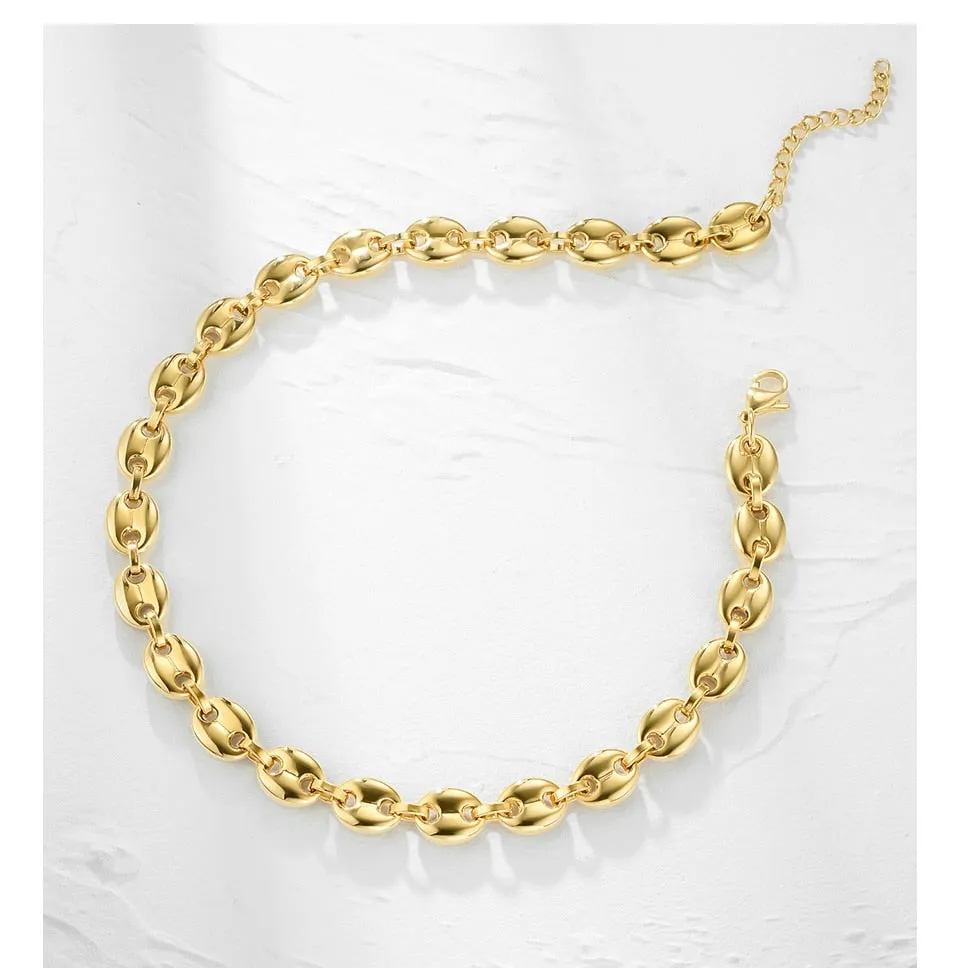 Stainless Steel Gold Plated Hip Hop Roll Necklace