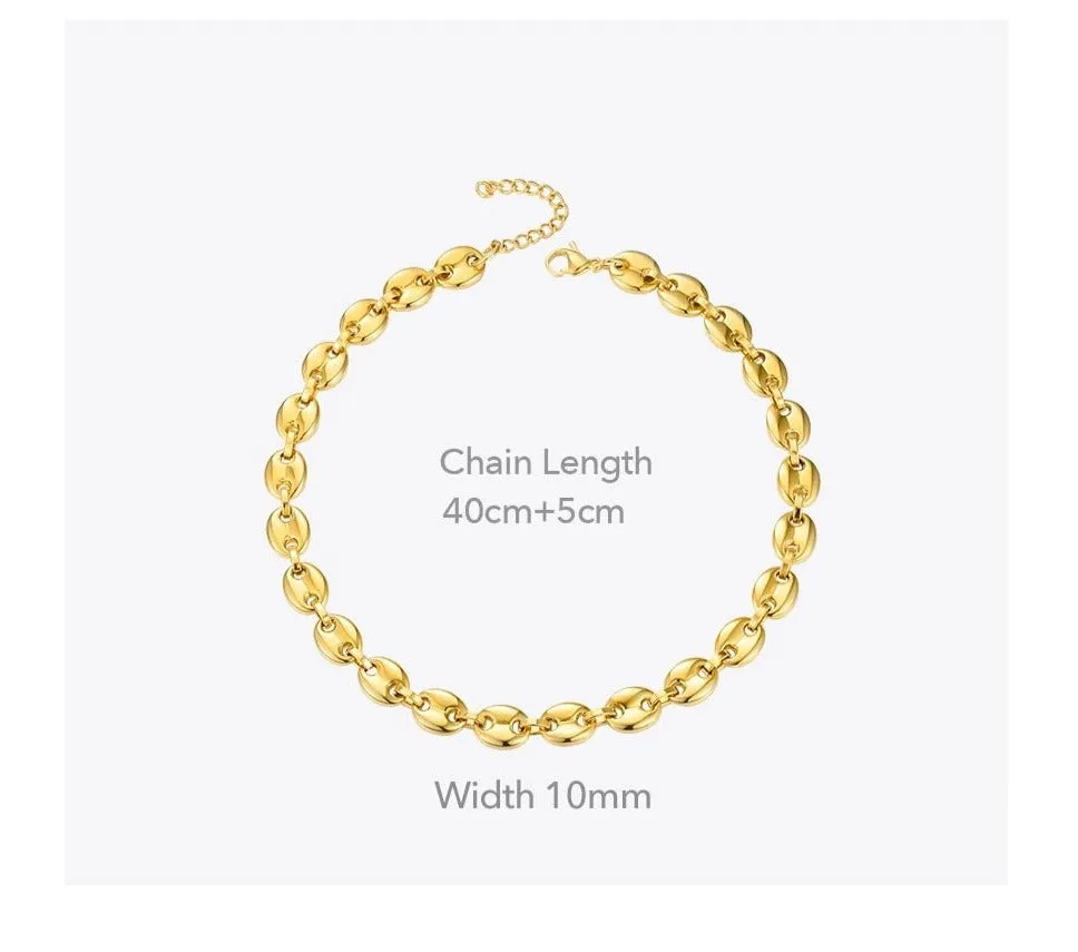 Stainless Steel Gold Plated Hip Hop Roll Necklace