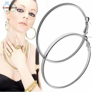 SUSENSTONE 1Pair Beautiful Hoop Earrings Alloy Big Smooth Big Ears Clear Circle Round Charm Earrings For Women Girl