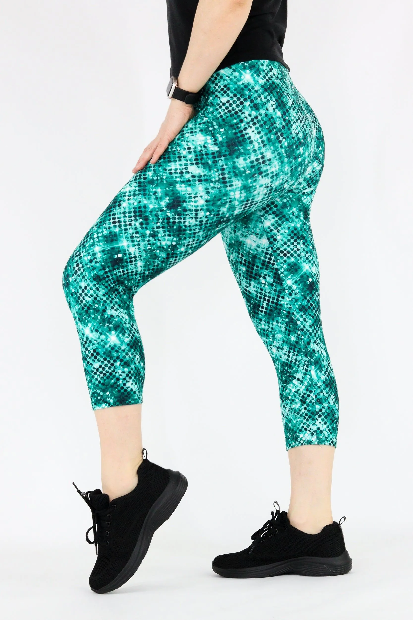 Teal Sparkle - Casual Capri Leggings