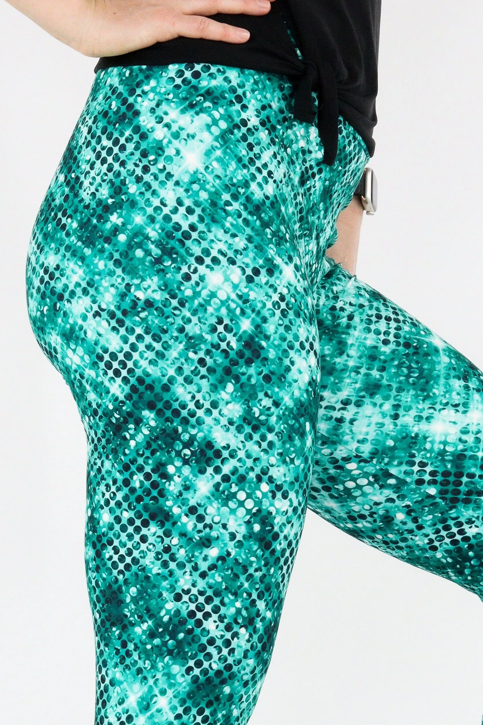 Teal Sparkle - Casual Capri Leggings