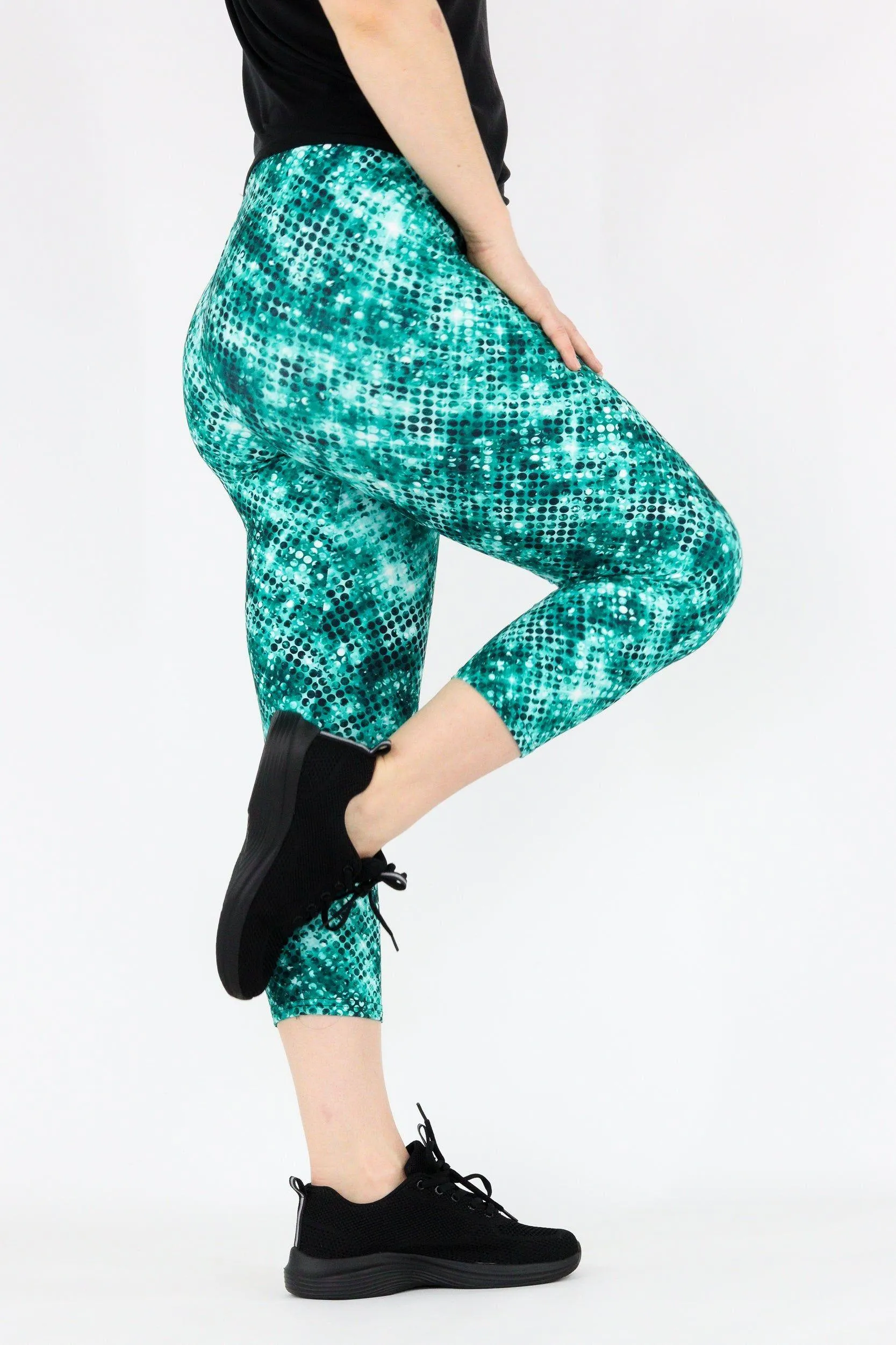 Teal Sparkle - Casual Capri Leggings