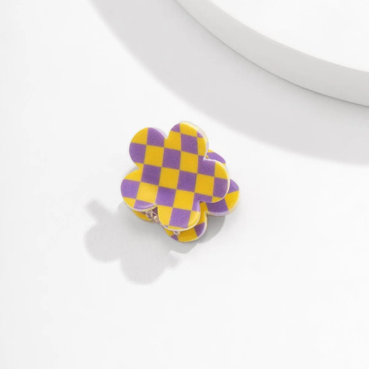 Trendy Colorful Flower Checkered Hair Claw Hair Clip