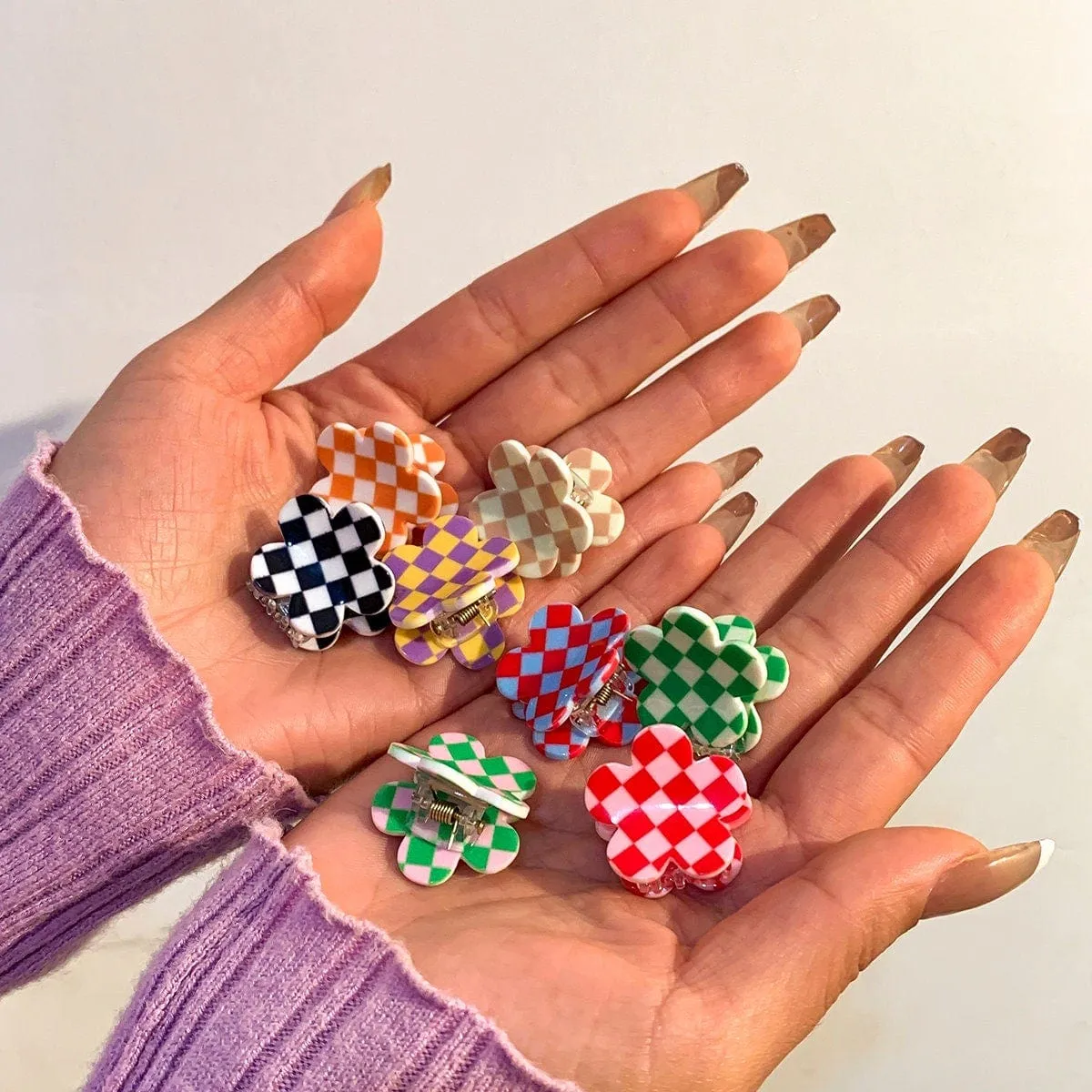 Trendy Colorful Flower Checkered Hair Claw Hair Clip