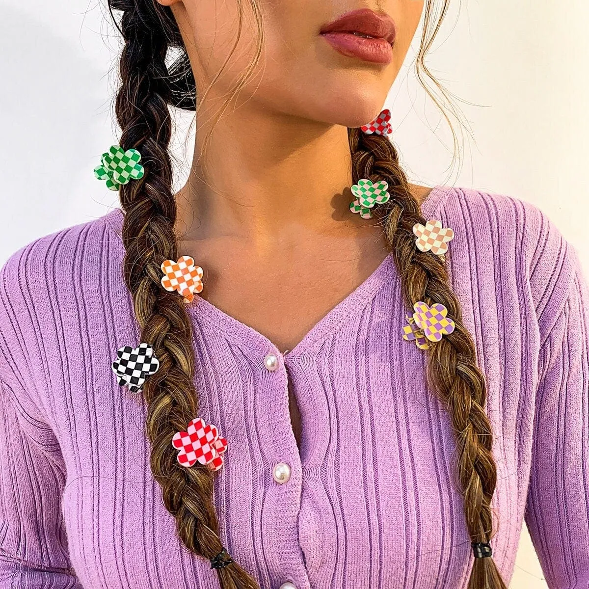 Trendy Colorful Flower Checkered Hair Claw Hair Clip