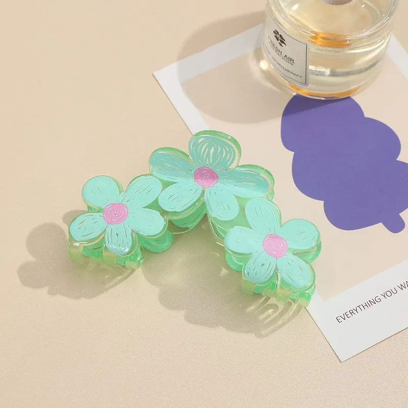 Trendy Colorful Hand-drawn Painting Flower Hair Clip