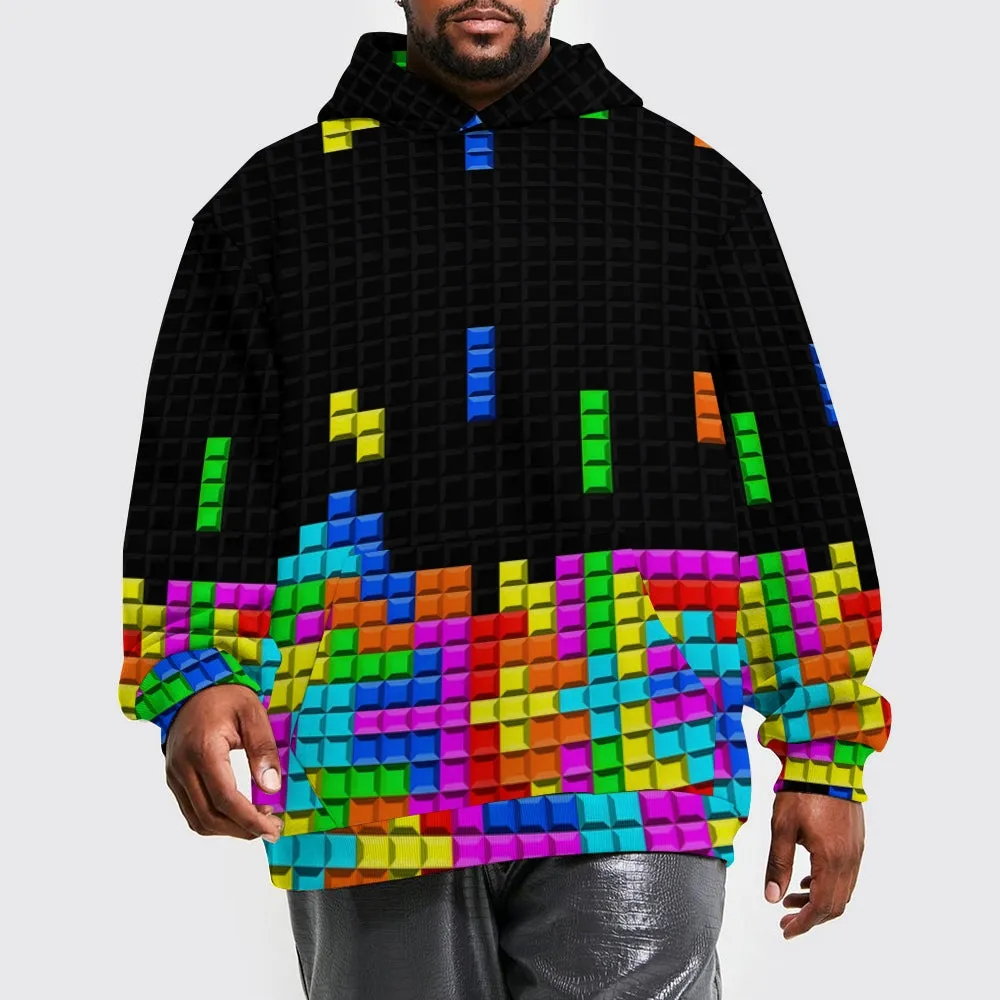 Unisex Casual Tetris Print Pocket Hoodie 2308100168