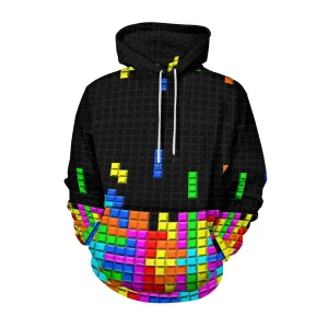 Unisex Casual Tetris Print Pocket Hoodie 2308100168