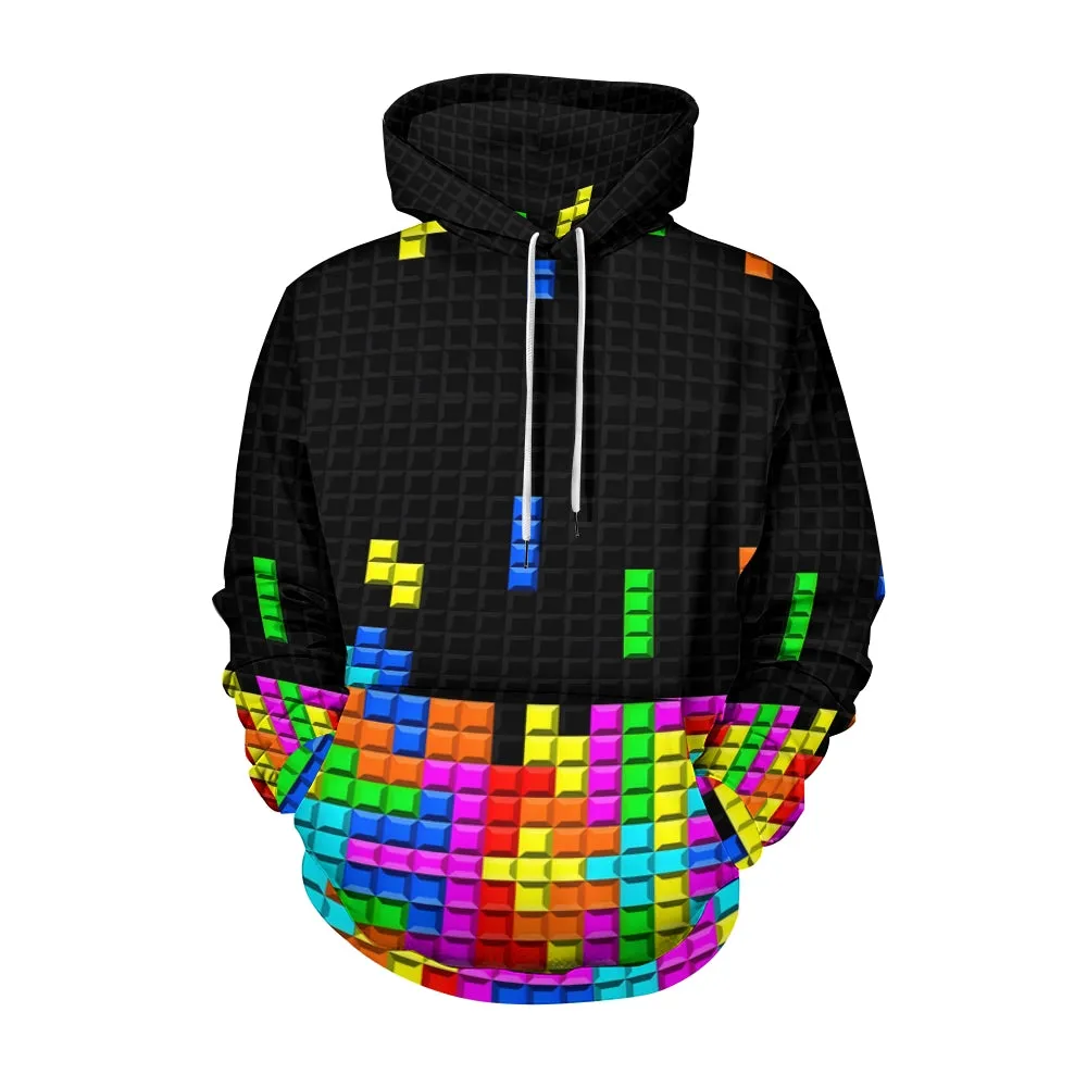 Unisex Casual Tetris Print Pocket Hoodie 2308100168