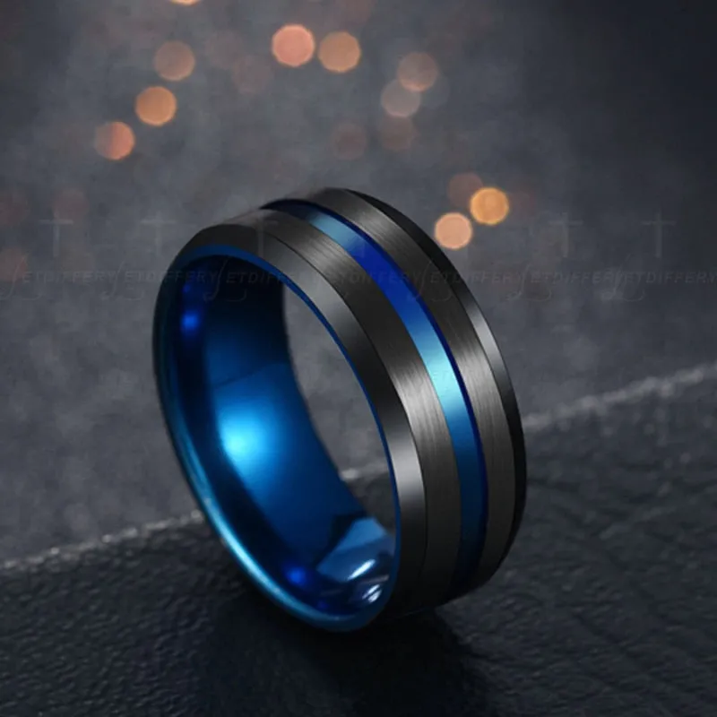 Unisex Hot Sale Black Blue Groove Rings