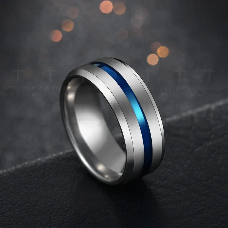 Unisex Hot Sale Black Blue Groove Rings