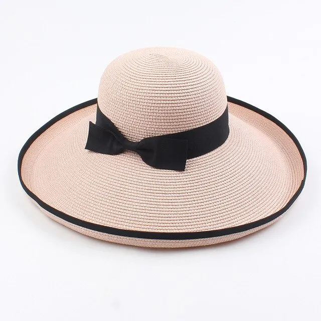 USPOP 2020 New women summer hats wide brim beach hats collapsible bow large visor sun hats female straw hat