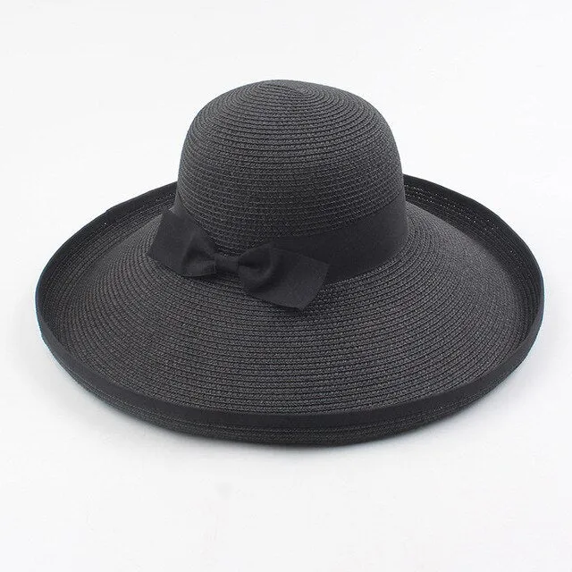 USPOP 2020 New women summer hats wide brim beach hats collapsible bow large visor sun hats female straw hat
