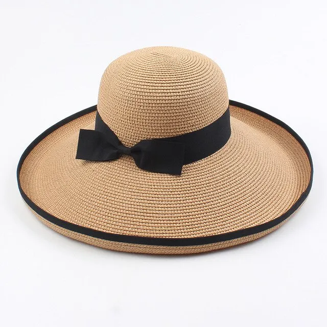 USPOP 2020 New women summer hats wide brim beach hats collapsible bow large visor sun hats female straw hat