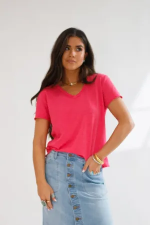 Vanya V-neck Short Sleeve Top Raspberry