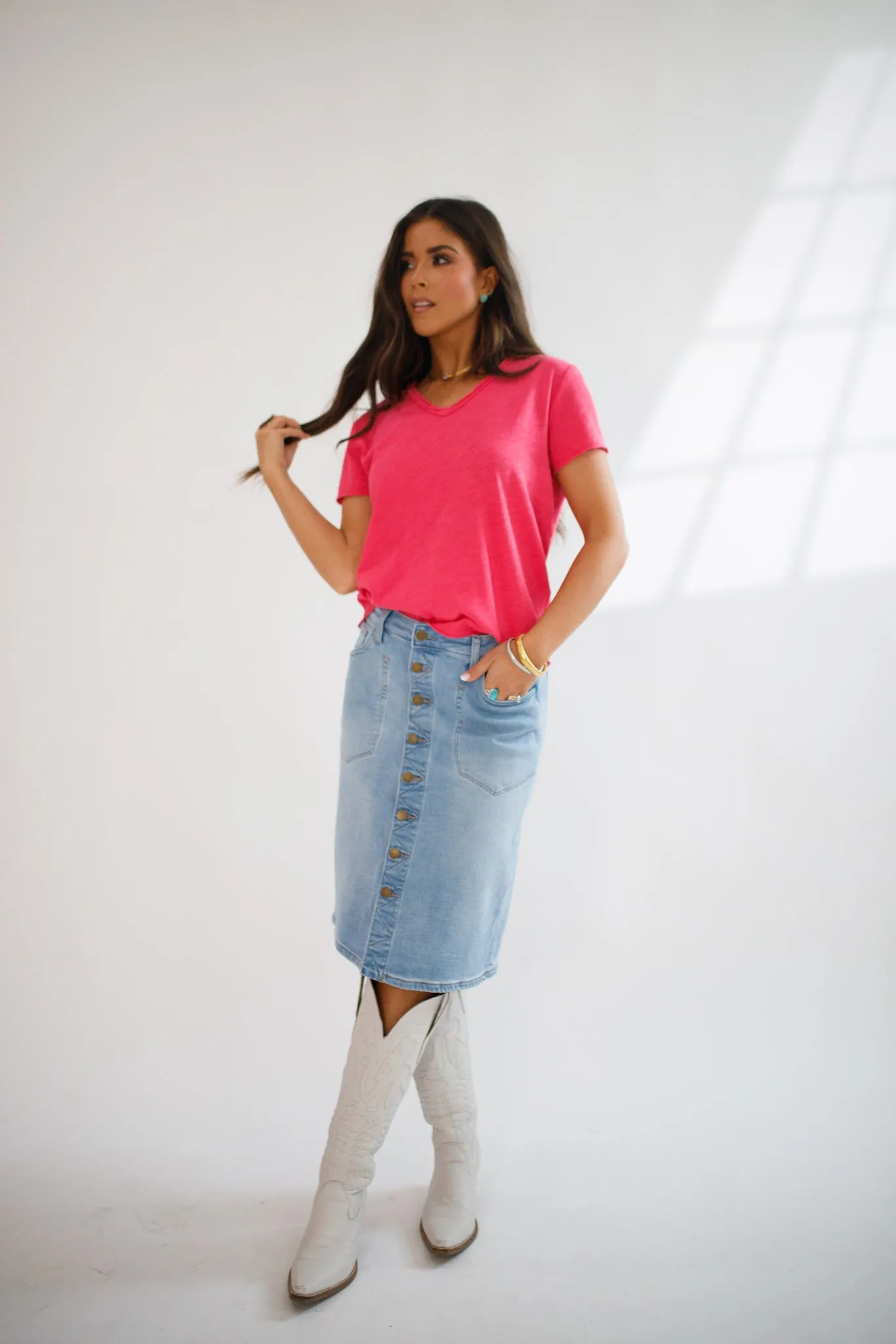 Vanya V-neck Short Sleeve Top Raspberry