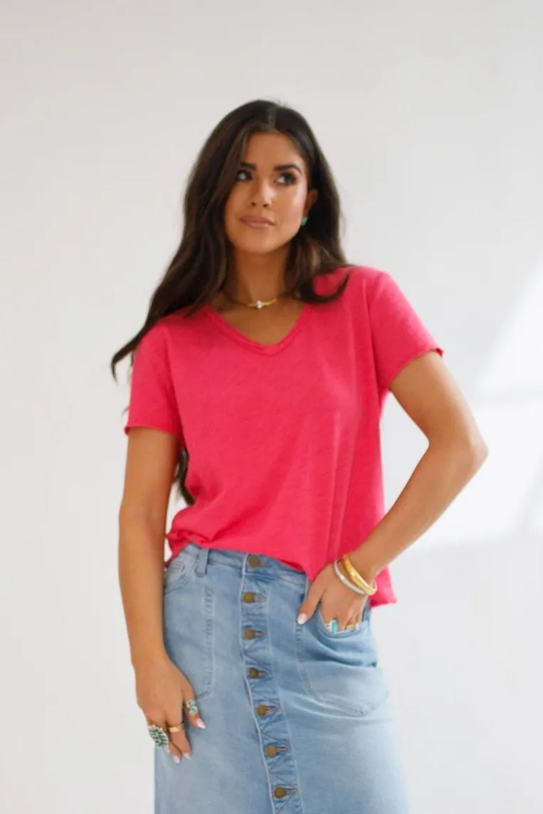 Vanya V-neck Short Sleeve Top Raspberry