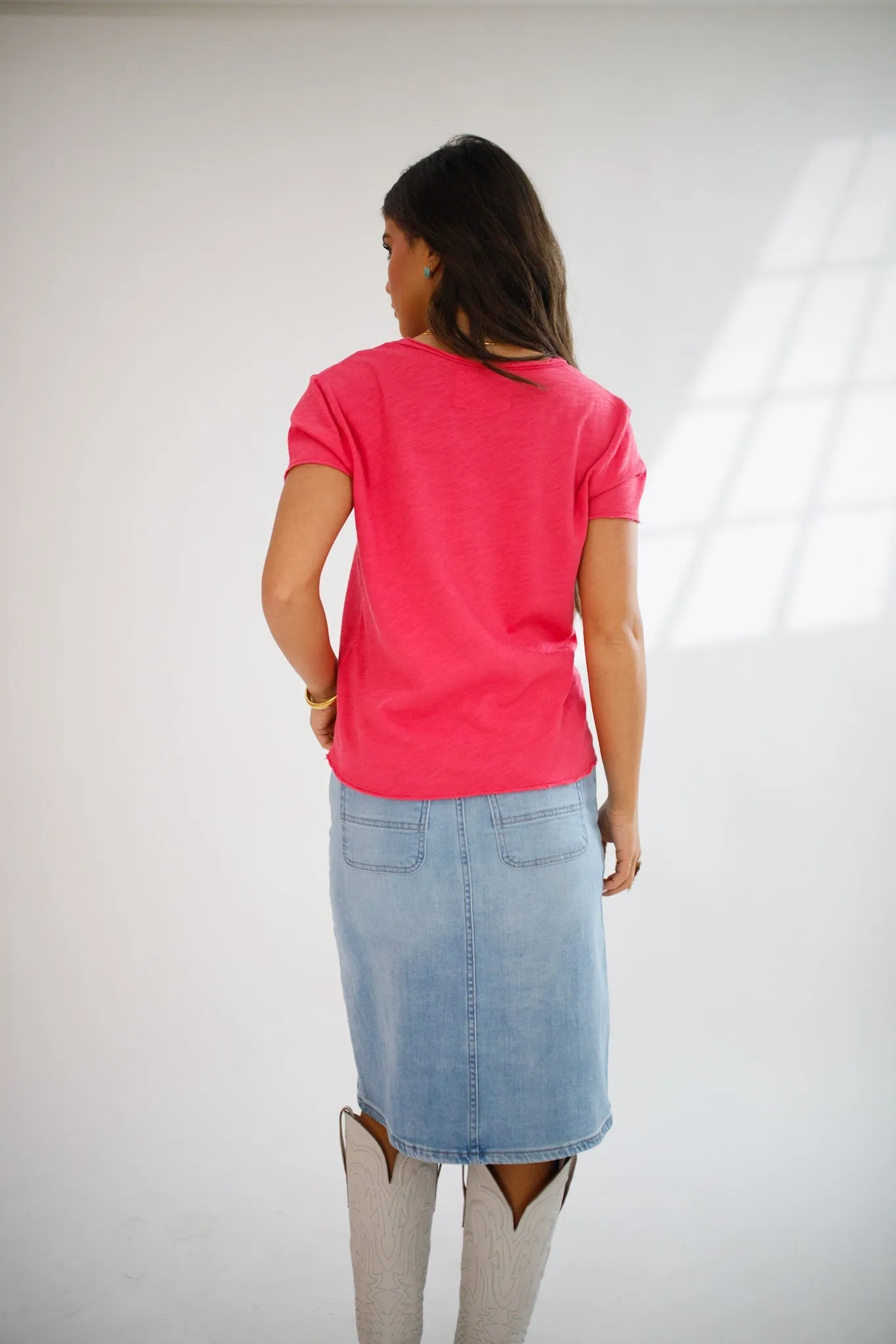 Vanya V-neck Short Sleeve Top Raspberry