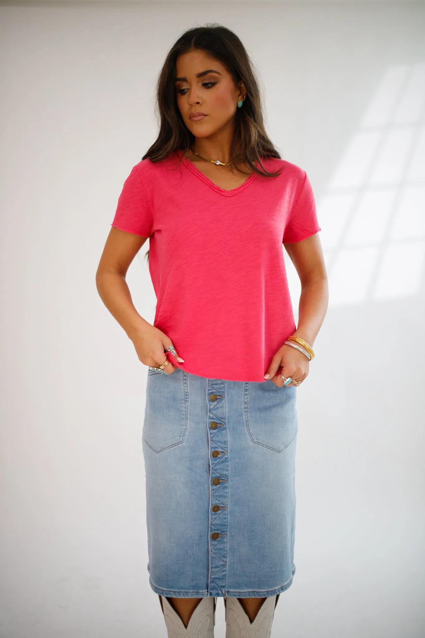 Vanya V-neck Short Sleeve Top Raspberry