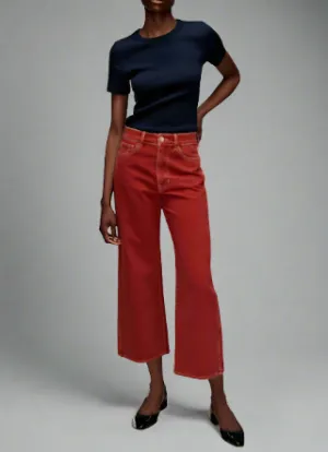 Veronica Beard TAYLOR CROPPED HIGH RISE WIDE- Brick Red