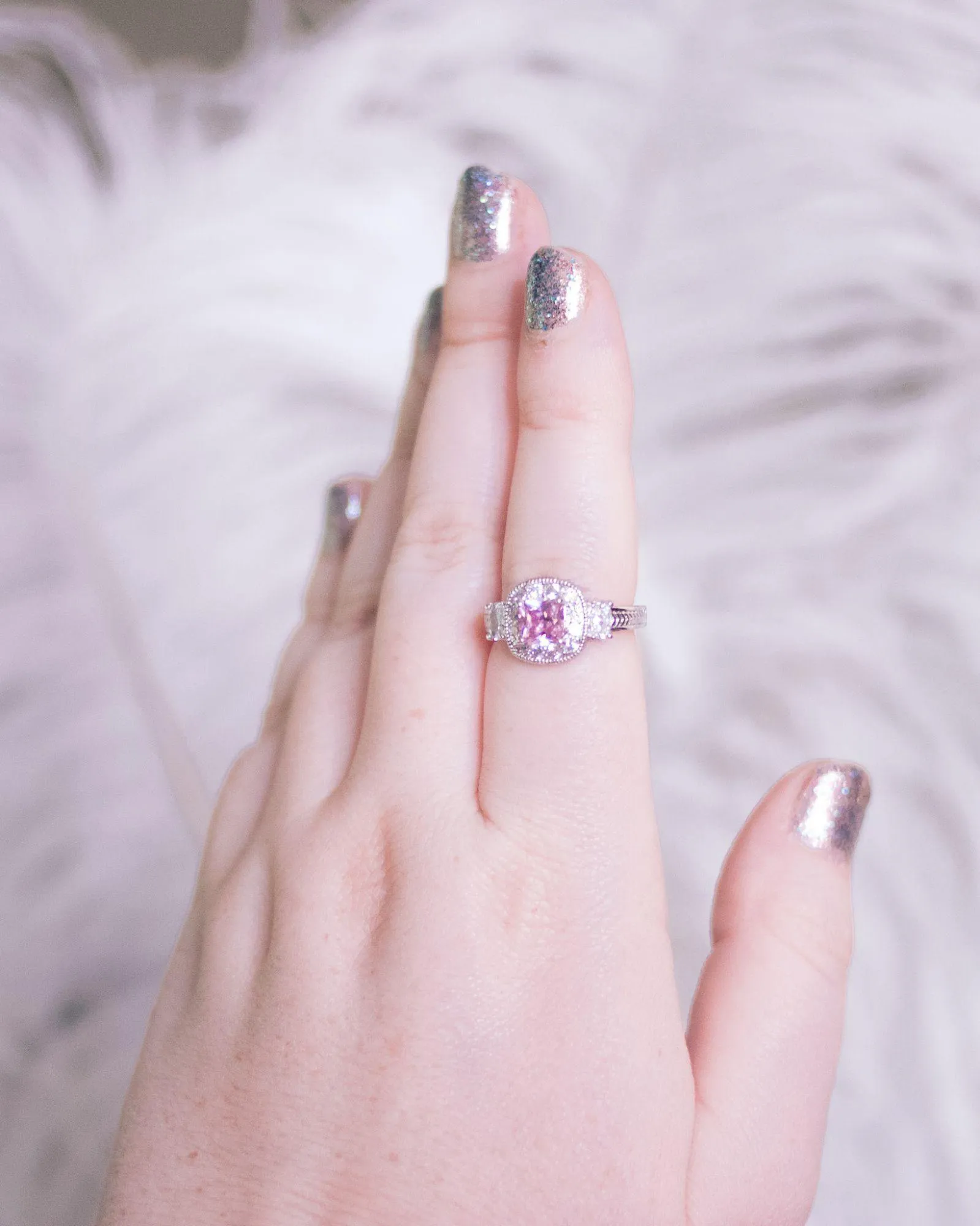 Vintage Art Deco Style Pink Crystal Statement Ring