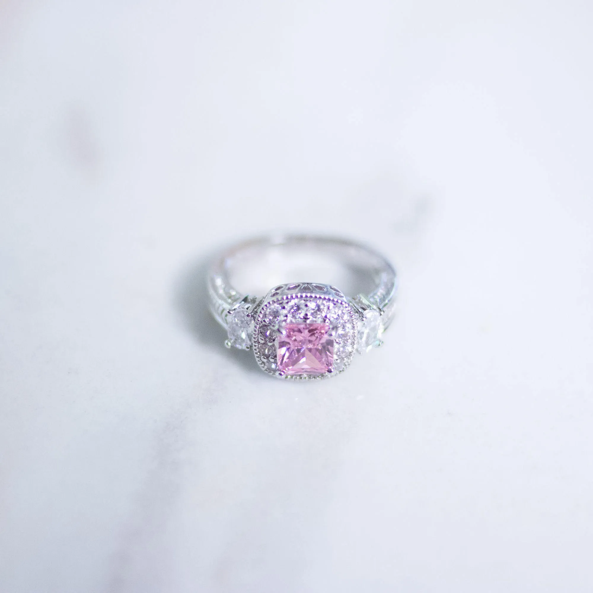 Vintage Art Deco Style Pink Crystal Statement Ring