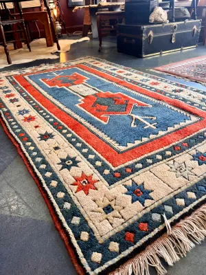 Vintage Blue and Red Southwest Style Rug