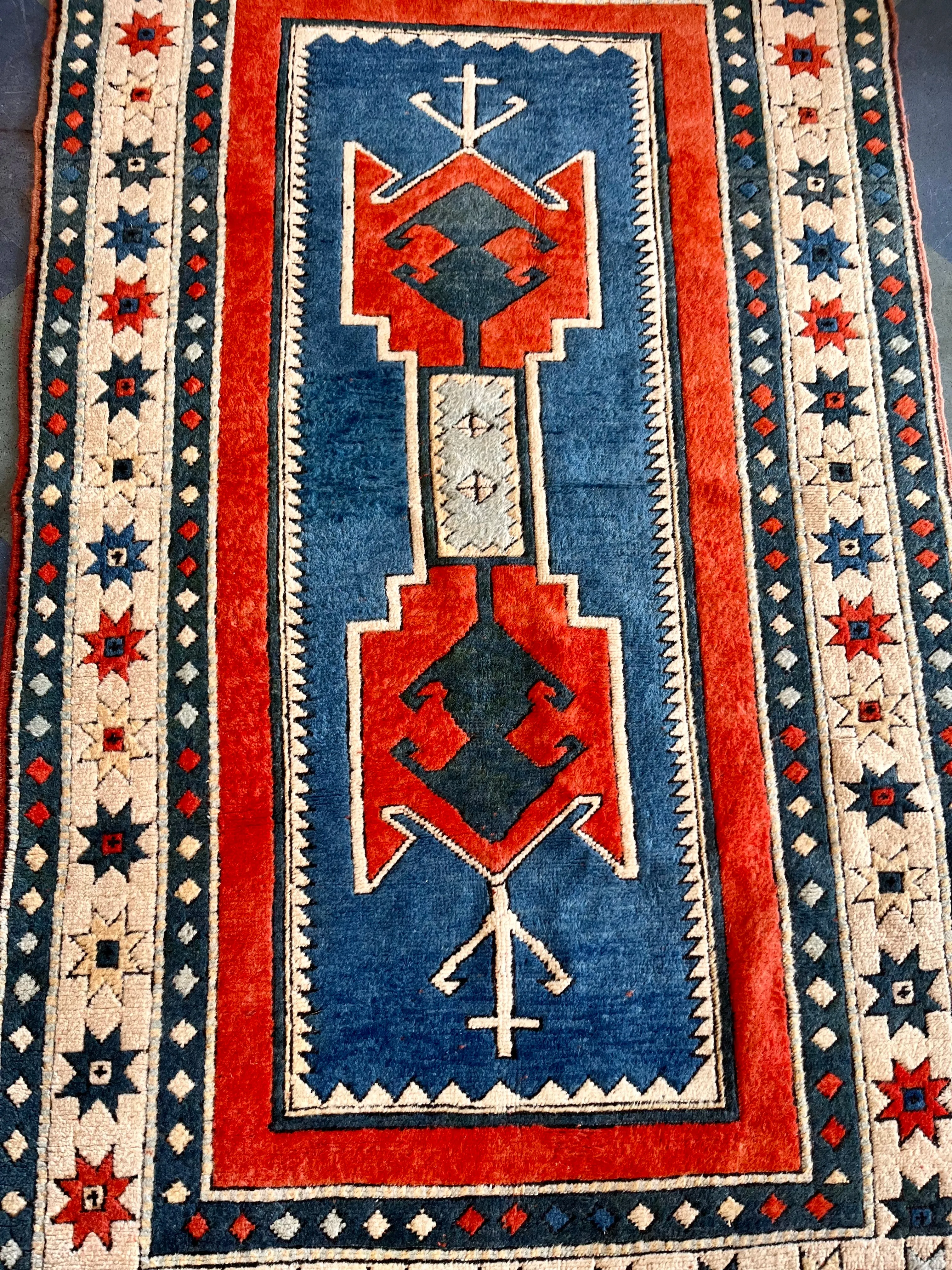 Vintage Blue and Red Southwest Style Rug