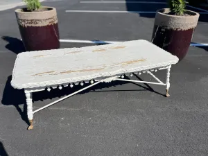Vintage Distressed White Wood & Wicker Coffee Table