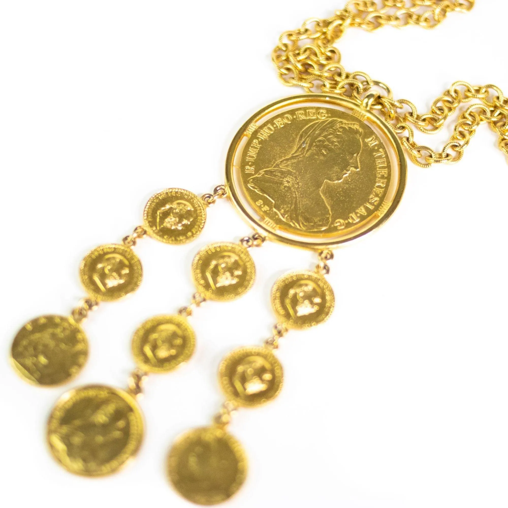 Vintage French Couture Inspired  Long Pendant Charm Statement Necklace