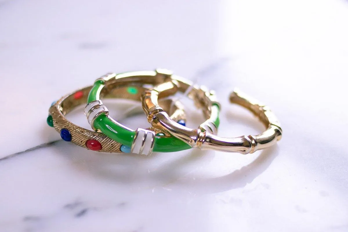 Vintage Gold Bamboo Shaped Cuff Bracelet with Contoured Finish