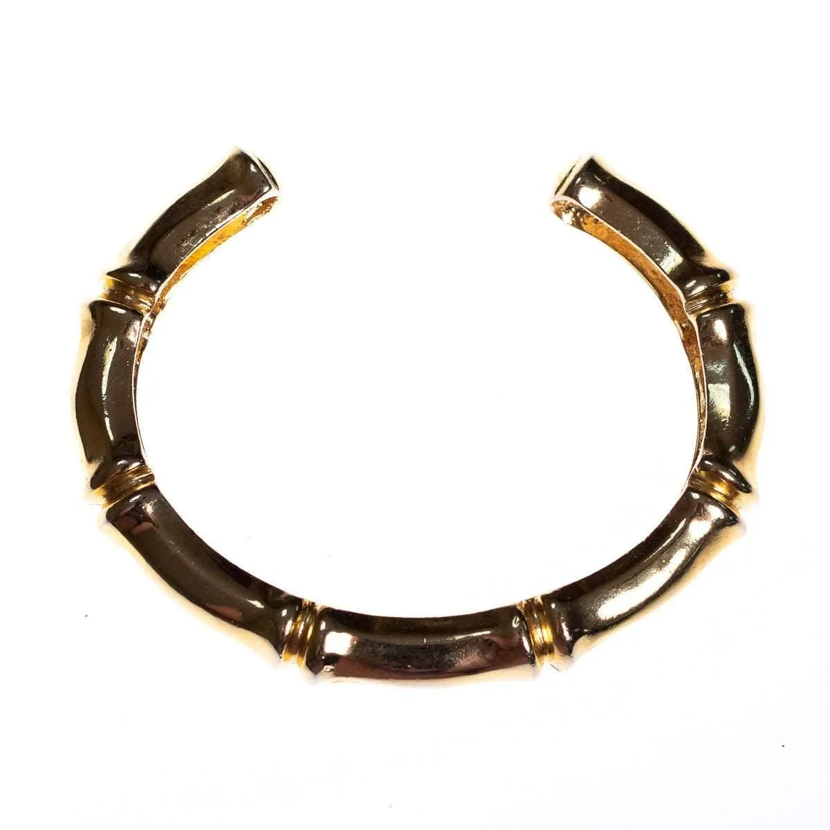 Vintage Gold Bamboo Shaped Cuff Bracelet with Contoured Finish