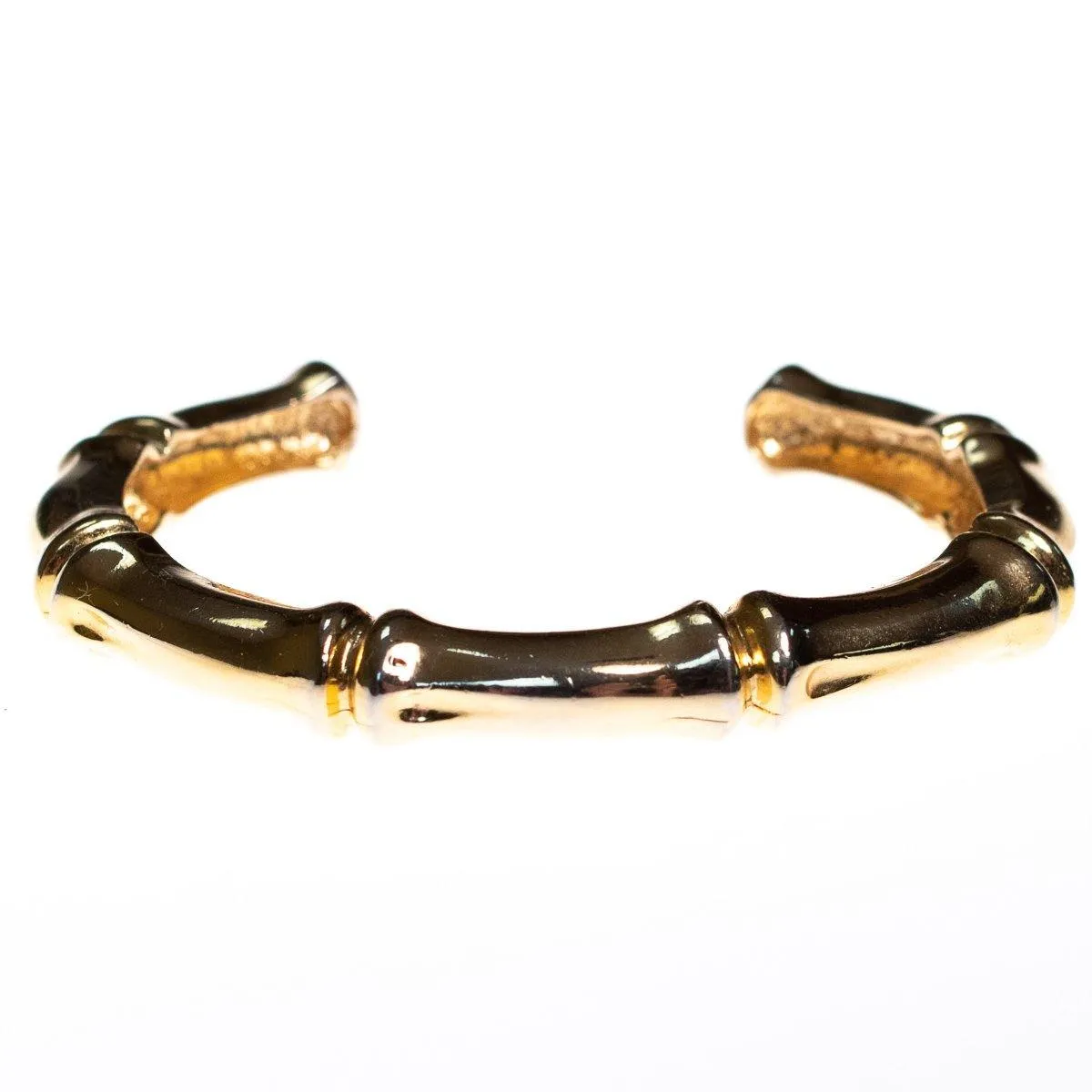Vintage Gold Bamboo Shaped Cuff Bracelet with Contoured Finish