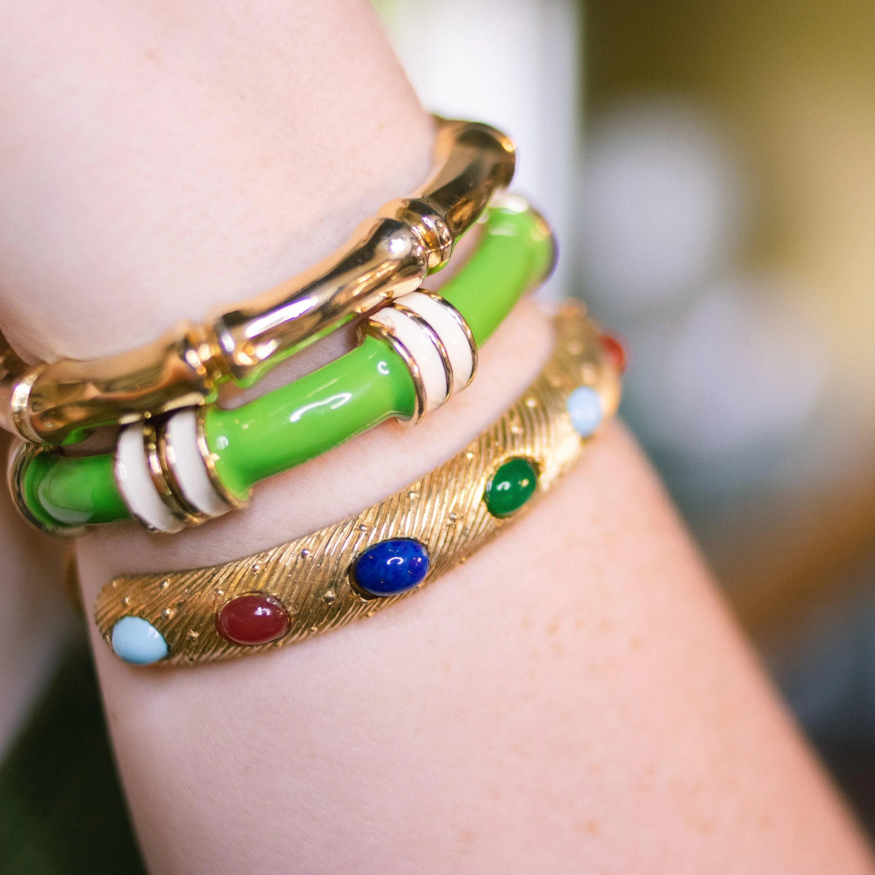 Vintage Gold Bamboo Shaped Cuff Bracelet with Contoured Finish