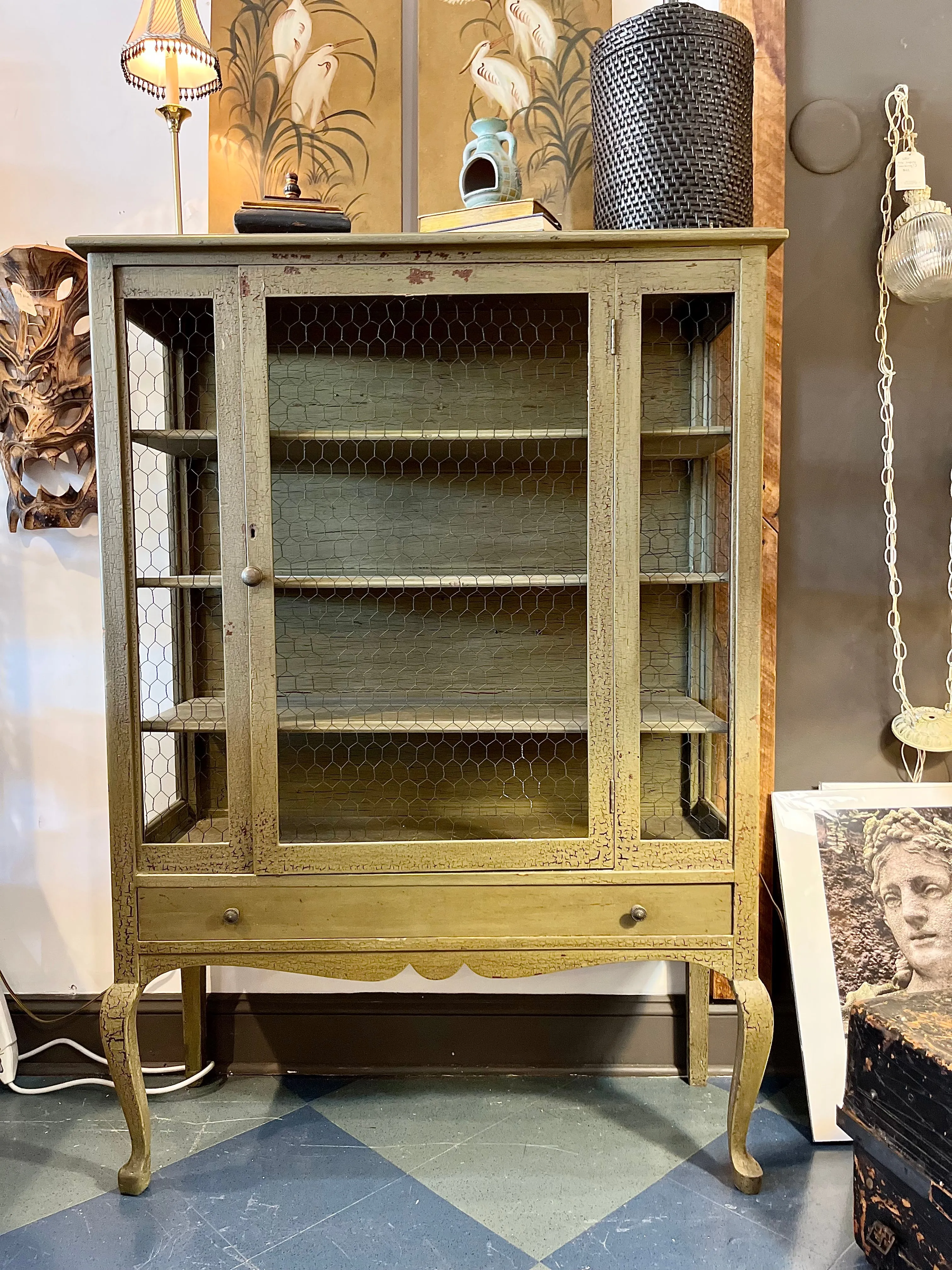 Vintage Green Wooden Cabinet